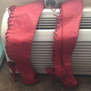 Red thigh high dance boots